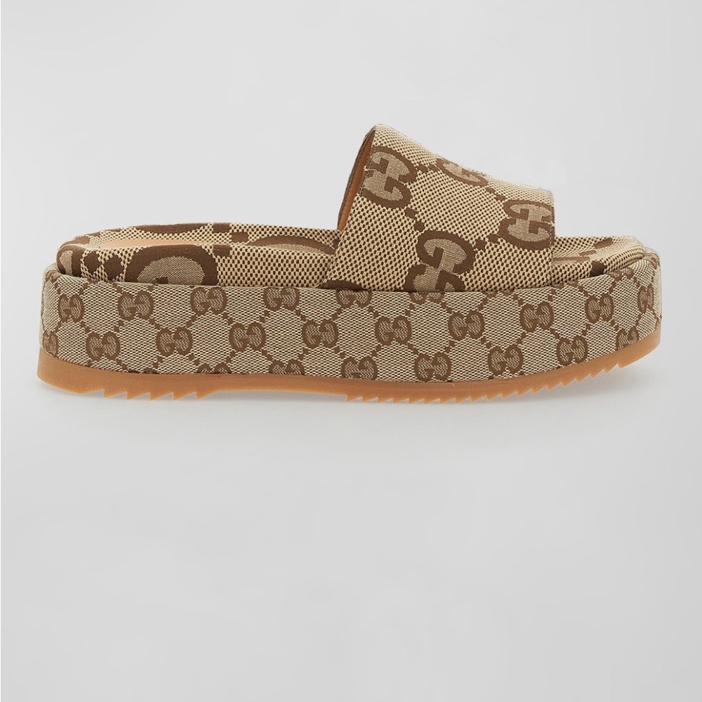 Gucci Women's Beige Monogram Slide Sandals